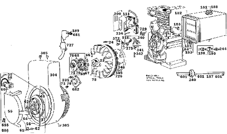 Rewind Starter Diagram and Parts List for 31320 200001-299999 - 1972 Toro Snow Blower