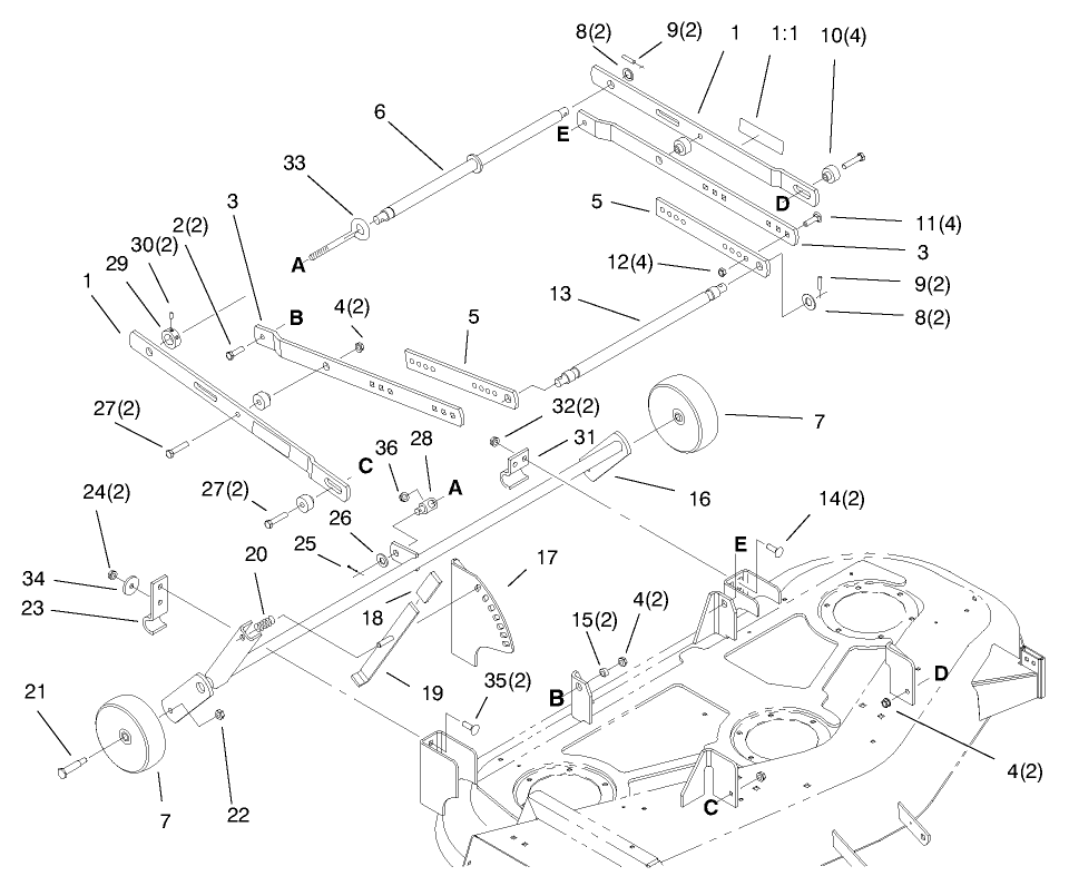 Deck Suspension Assembly Diagram and Parts List for 78375 8900001 - 8999999 Toro Lawn Mower
