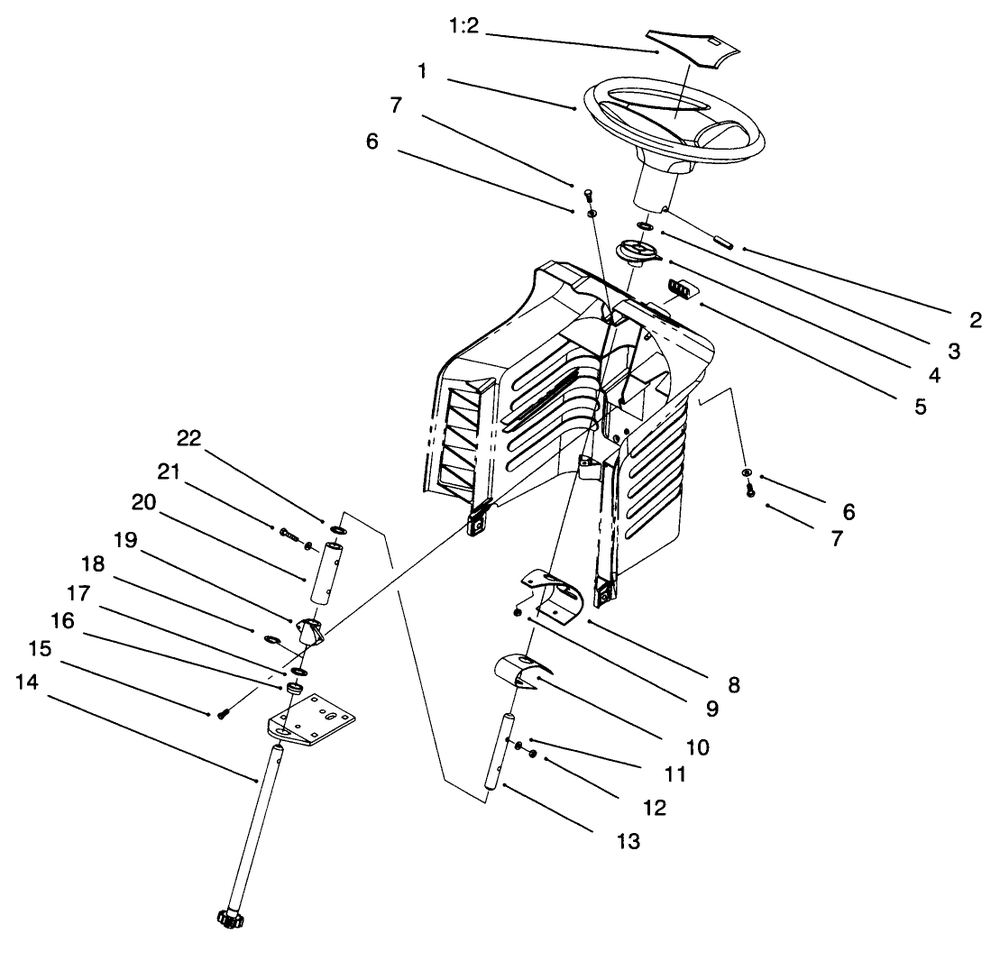Tilt Steering Assembly Diagram and Parts List for 71193 6900001 - 6999999 Toro Lawn Tractor