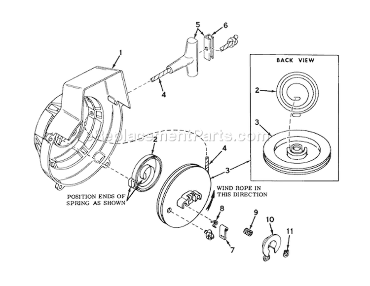 Shroud And Rewind Starter Diagram and Parts List for 31412 4000001-4999999 - 1974 Toro Snow Blower
