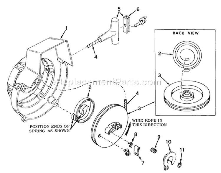 Shroud And Rewind Starter Diagram and Parts List for 31412 5000001-5999999 - 1975 Toro Snow Blower