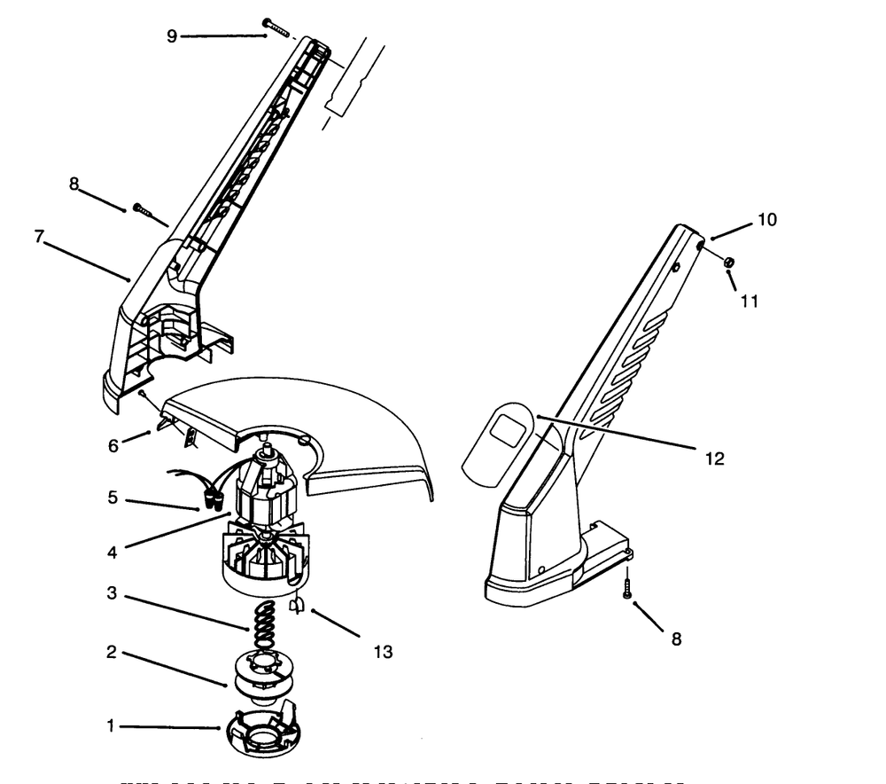 Motor & Housing Assembly Diagram and Parts List for 51446 59000001 - 59999999 Toro Trimmer