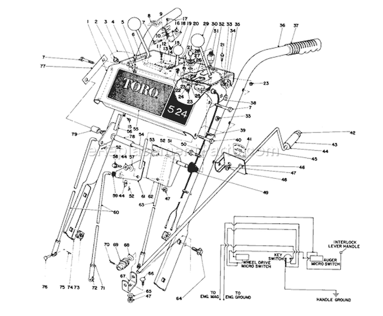 Page I Diagram and Parts List for 31677 7000001-7999999 - 1977 Toro Snow Blower