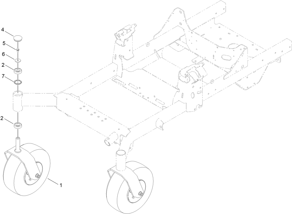 Font Caster Wheel Assembly Diagram and Parts List for 76601 413000000 - 414709525 Toro Lawn Tractor