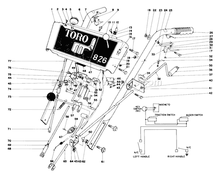 Page F Diagram and Parts List for 31763 6000001-6999999 - 1976 Toro Snow Blower