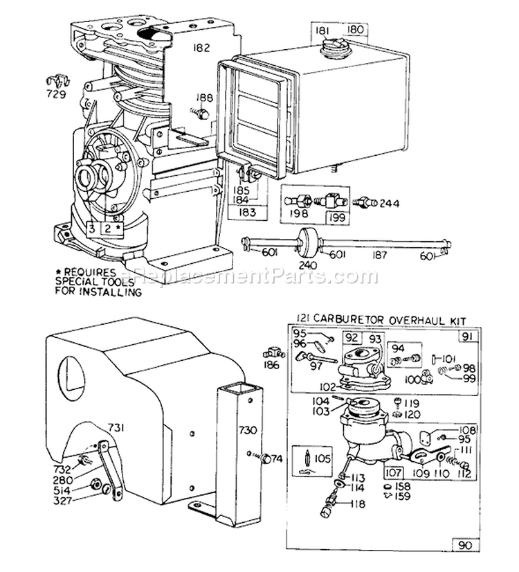 Page B Diagram and Parts List for 31823 7000001-7999999 - 1977 Toro Snow Blower