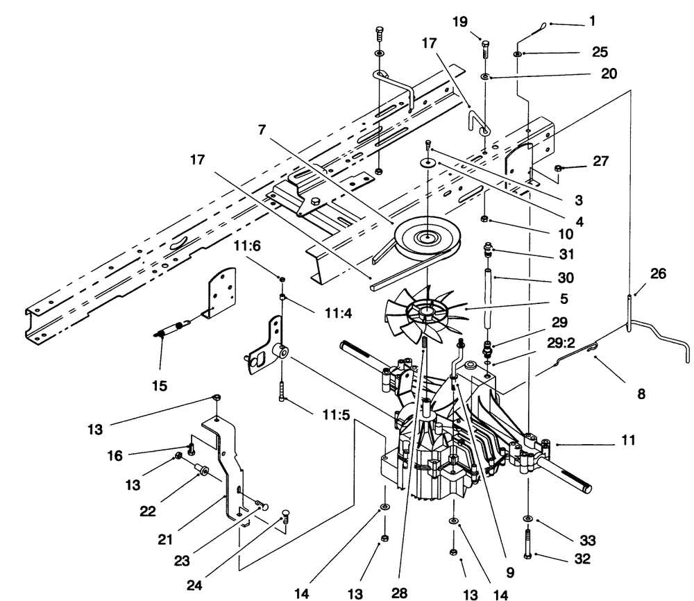 Transaxle Assembly Diagram and Parts List for 71192 5900001 - 5999999 Toro Lawn Tractor