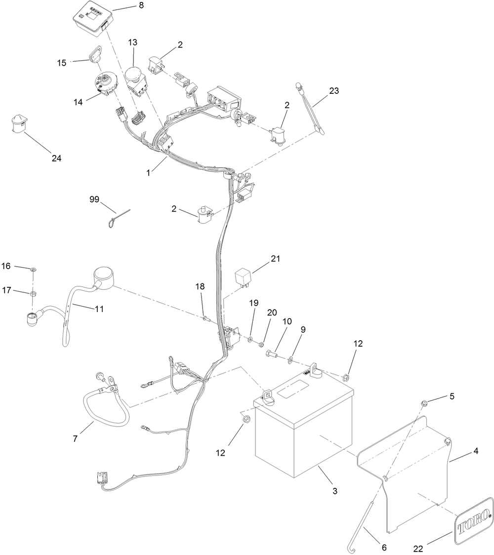 Wire Harness Assembly Diagram and Parts List for 74529 400000000-403294015 Toro Lawn Mower