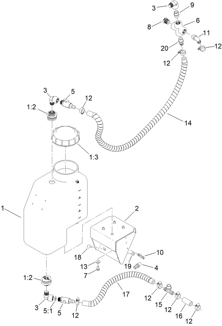 7 Gallon Auxiliary Tank Kit Assembly No. 146-0606 Diagram and Parts List for 146-0606  Toro Sprayer