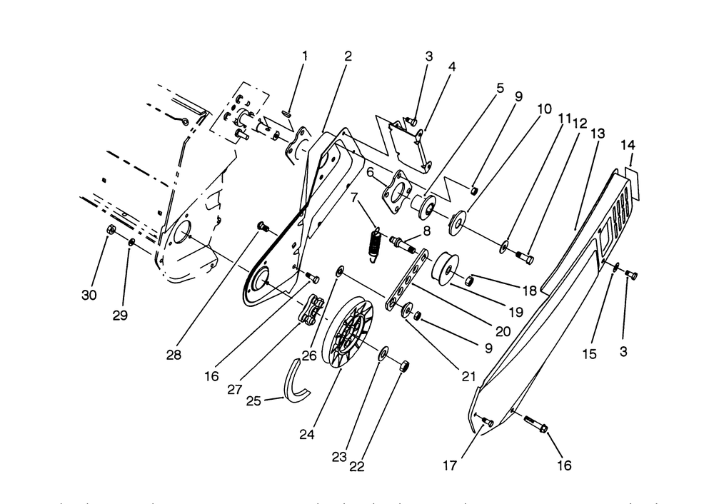Pulley & Belt Cover Assembly Diagram and Parts List for 38171 3900001 - 3999999 Toro Snow Blower