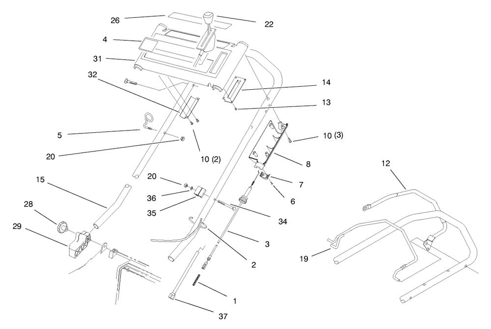Handle Assembly Diagram and Parts List for 20808 7900001 - 7999999 Toro Lawn Mower