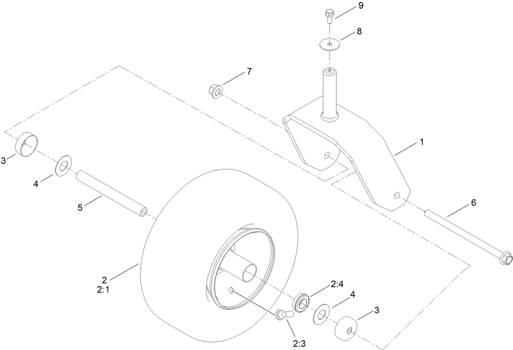 Caster Wheel Assembly Diagram and Parts List for 75763 400000000 - 999999999 Toro Lawn Tractor