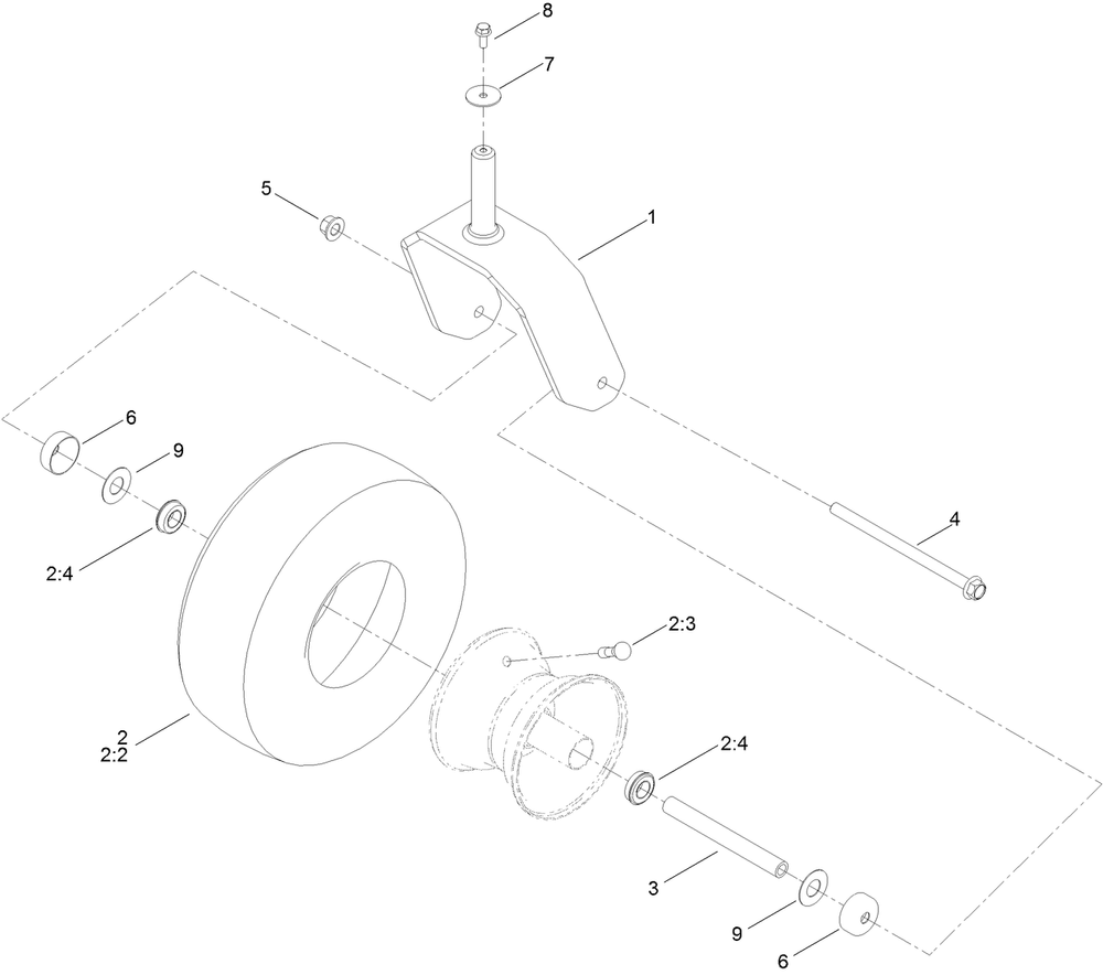 Fork And Caster Wheel Assembly Diagram and Parts List for 75315 411600000 - 411643471 Toro Lawn Tractor