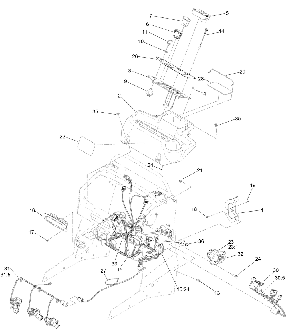 Control Panel And Harness Assembly Diagram and Parts List for 18850TE 400000000 - 414299999 Toro Lawn Mower