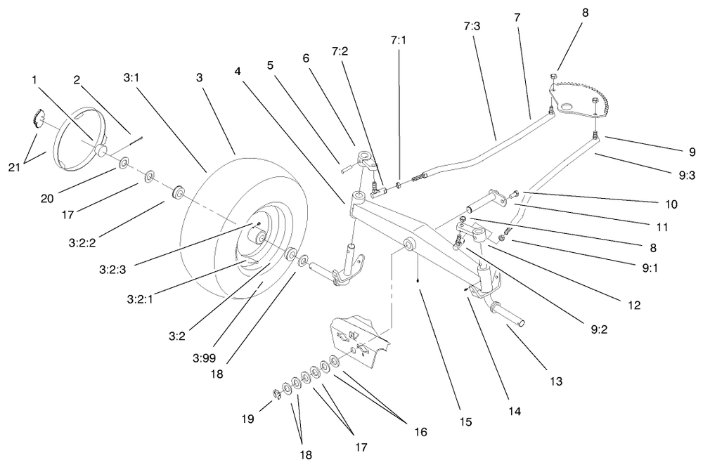 Front Axle Assembly Diagram and Parts List for 72115 9900001 - 9999999 Toro Lawn Tractor