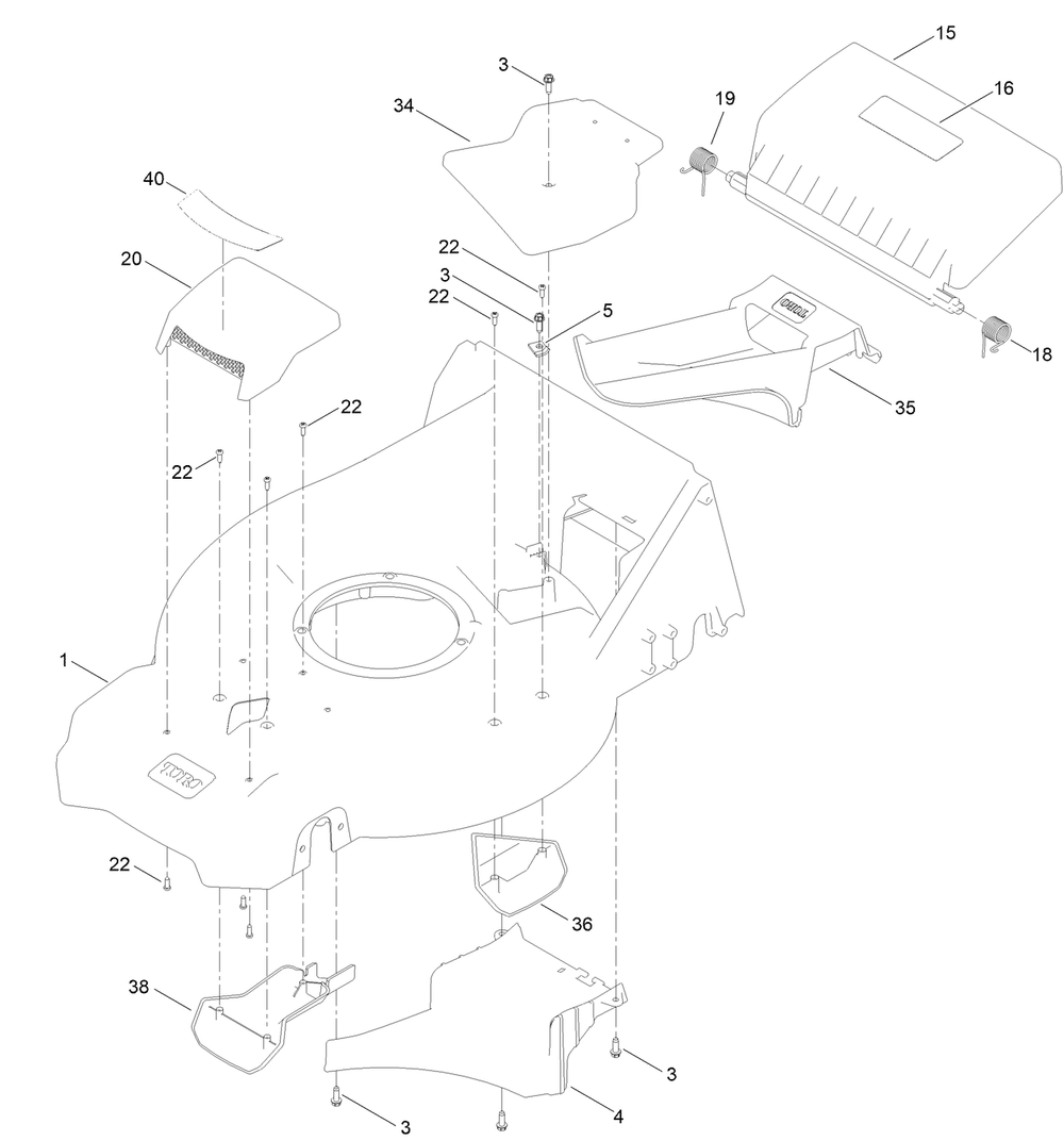 Housing Assembly Diagram and Parts List for 21563 411000000 - 412146708 Toro Lawn Mower