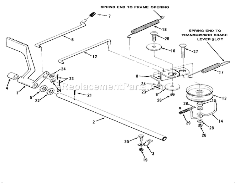 Mechanical Transmission Brake And Clutch Linkage Diagram and Parts List for 32-10B501 1990 Toro Lawn Tractor