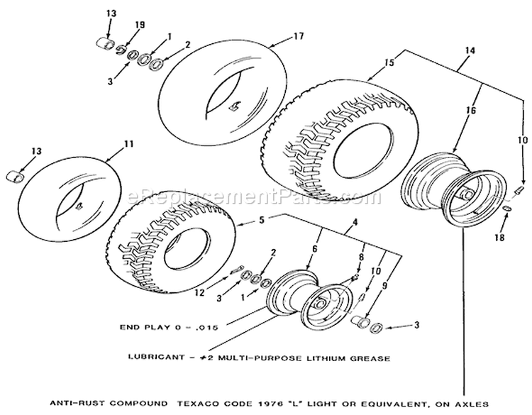 Wheels And Tires Diagram and Parts List for 32-11B301 1987 Toro Lawn Tractor