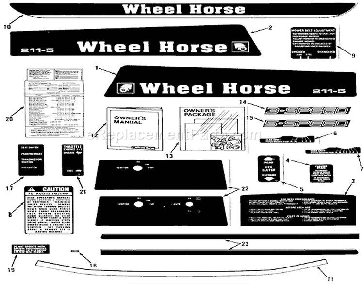 Decals, Miscellaneous Diagram and Parts List for 32-11B301 1987 Toro Lawn Tractor