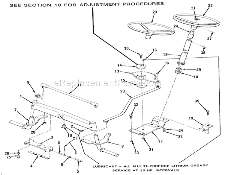 Front Axle And Steering Diagram and Parts List for 32-11B301 1987 Toro Lawn Tractor