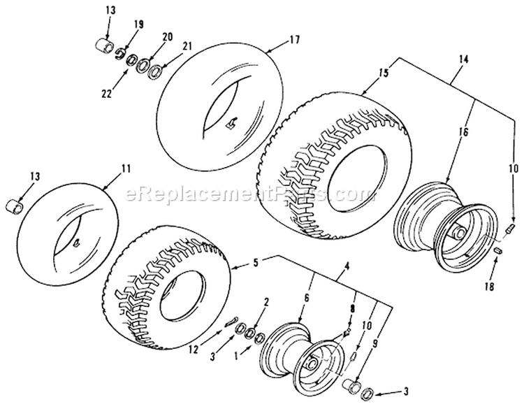 Wheel & Tire Assembly Diagram and Parts List for 32-12B5A2 1000001-1999999 - 1991 Toro Lawn Tractor