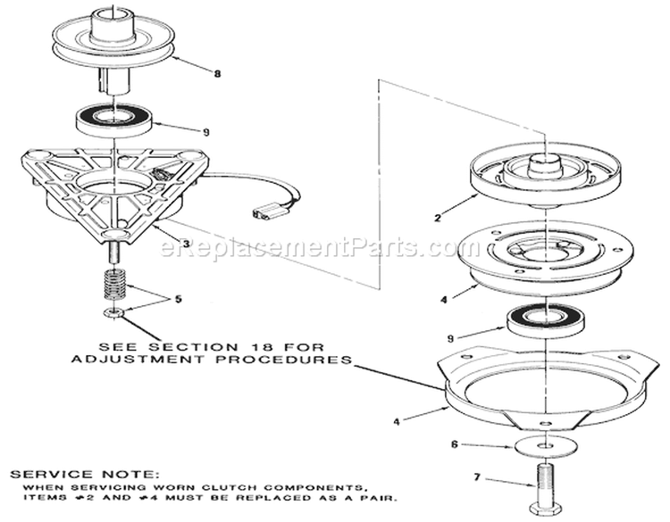 Engine Pulley & Pto Clutch Assembly Diagram and Parts List for 32-12B5A2 1000001-1999999 - 1991 Toro Lawn Tractor