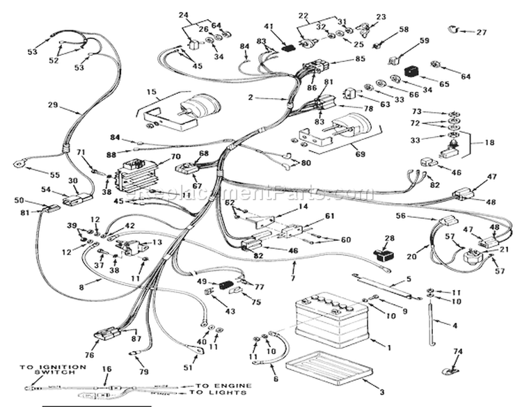 Electrical System Diagram and Parts List for 32-08B501 1987 Toro Lawn Tractor