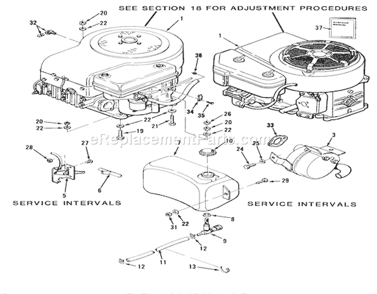 Engine, Fuel & Exhaust Systems Diagram and Parts List for 32-08B501 1987 Toro Lawn Tractor