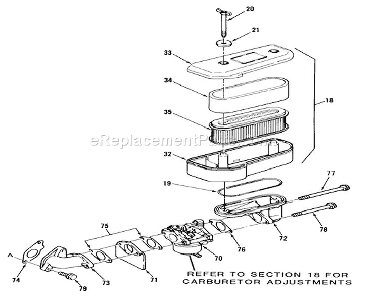 Air Filter & Carburetor Diagram and Parts List for 32-11BX02 1988 Toro Lawn Tractor