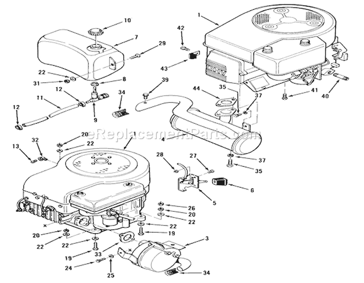 Engine, Fuel & Exhaust Systems Diagram and Parts List for 32-10BE01 1990 Toro Lawn Tractor
