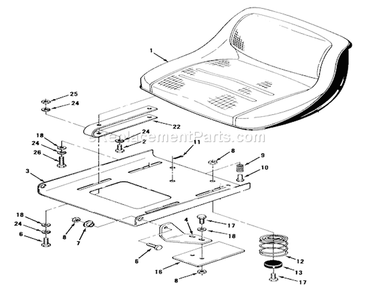 Seat And Suspension Diagram and Parts List for 32-10BE01 1990 Toro Lawn Tractor