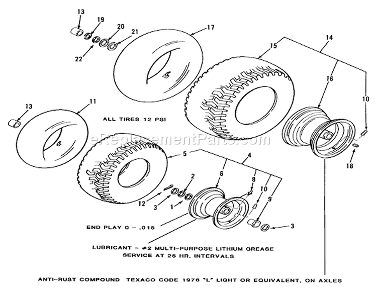 Wheels And Tires Diagram and Parts List for 32-10BE01 1990 Toro Lawn Tractor
