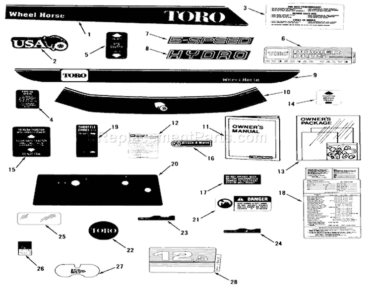 Decals & Miscellaneous Diagram and Parts List for 32-10BE01 1990 Toro Lawn Tractor