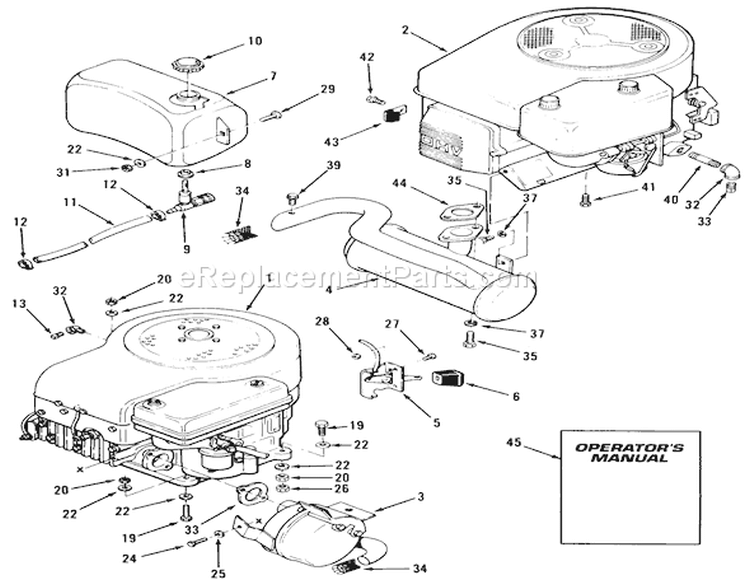 Engine Fuel & Exhaust Assembly Diagram and Parts List for 32-10BE02 1000001-1999999 - 1991 Toro Lawn Tractor