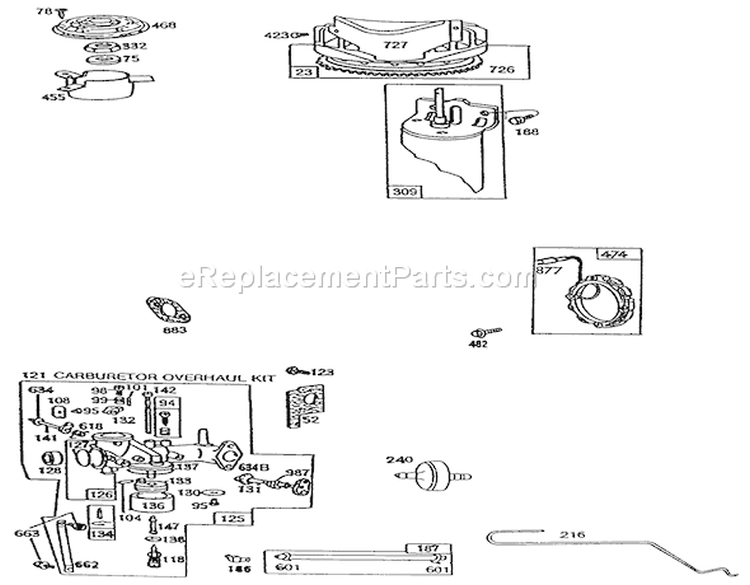 10hp Engine Briggs & Stratton Model No. 256707 Type No. 0126-01 Diagram and Parts List for 32-10BE02 1000001-1999999 - 1991 Toro Lawn Tractor