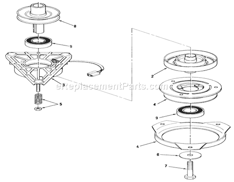 Engine Pulley & Pto Clutch Assembly Diagram and Parts List for 32-10BE02 1000001-1999999 - 1991 Toro Lawn Tractor
