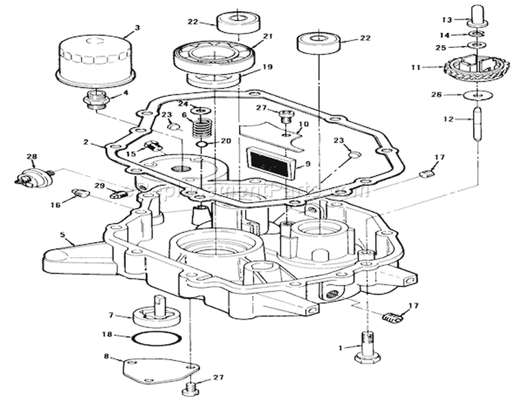 12.5hp Engine Oil Base & Pump Assembly Diagram and Parts List for 32-12O503 2000001-2999999 - 1992 Toro Lawn Tractor
