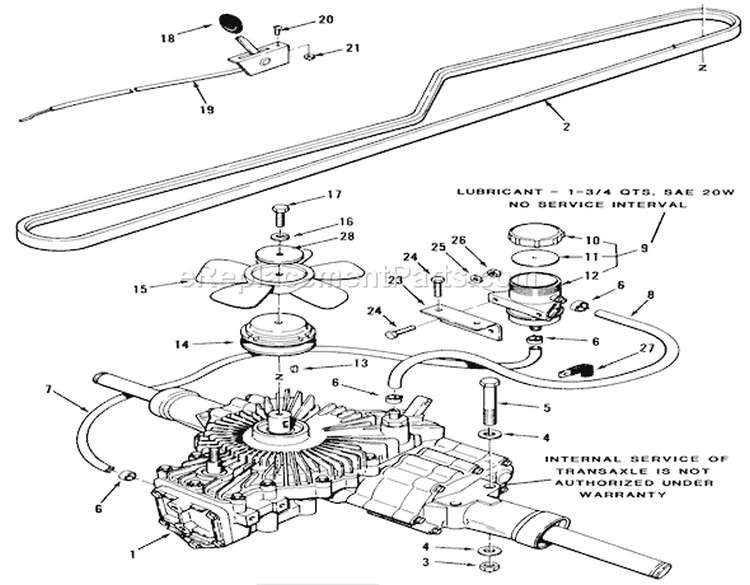 Hydrostatic Transaxle Diagram and Parts List for 32-12O5A1 1000001-1999999 - 1991 Toro Lawn Tractor
