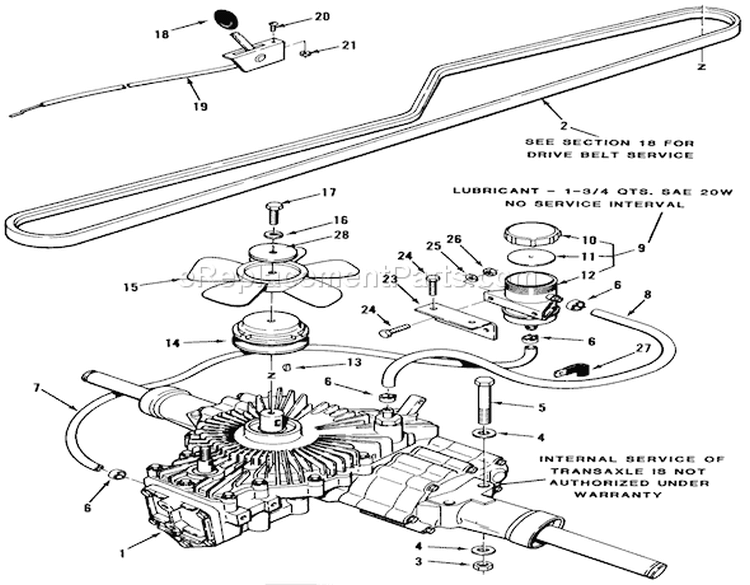 Hydrostatic Transaxle Diagram and Parts List for 32-16BE01 1990 Toro Lawn Tractor