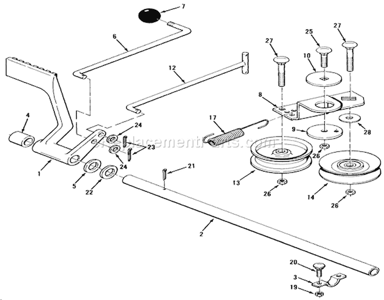 Hydrostatic Transaxle Brake And Idler Linkage Diagram and Parts List for 32-16BE01 1990 Toro Lawn Tractor