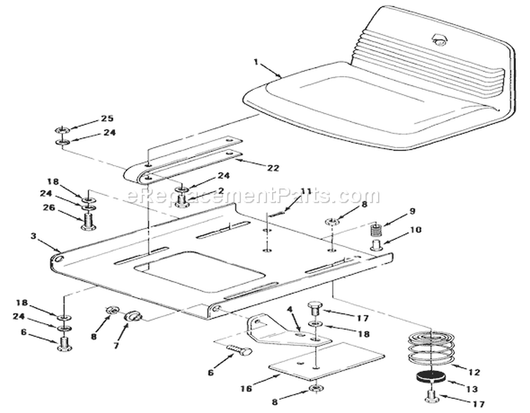Seat And Suspension Diagram and Parts List for 32-16BE01 1990 Toro Lawn Tractor