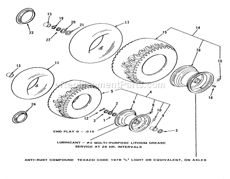 Wheels And Tires Diagram and Parts List for 32-16BE01 1990 Toro Lawn Tractor
