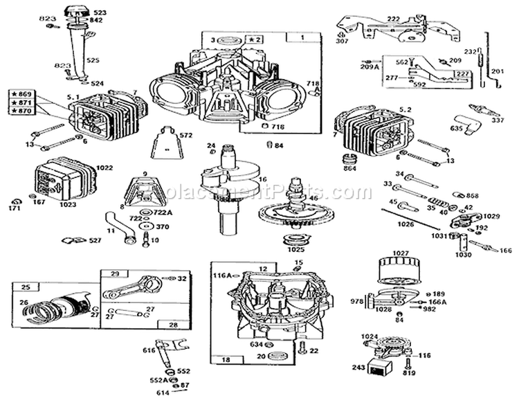 Cylinder, Oil Pump And Crankshaft Diagram and Parts List for 32-16BE01 1990 Toro Lawn Tractor