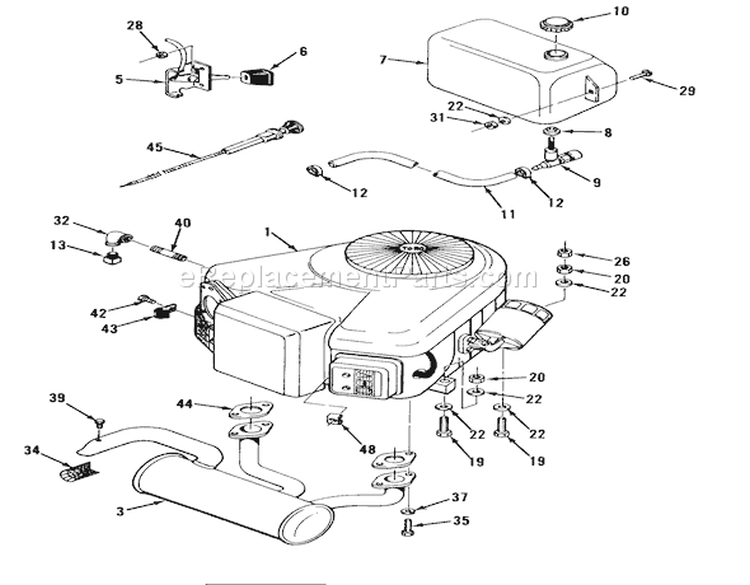 Engine, Fuel & Exhaust Systems Diagram and Parts List for 32-16BE01 1990 Toro Lawn Tractor