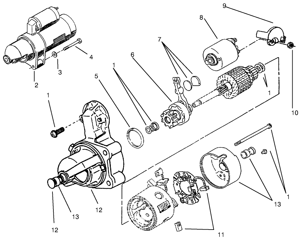 Starter Diagram and Parts List for 73423 7900001 - 7999999 Toro Lawn Tractor