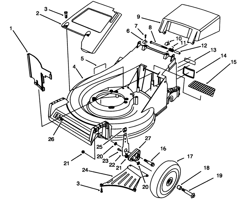 Housing Assembly Diagram and Parts List for 26631B 3900001 - 3999999 Toro Lawn Mower