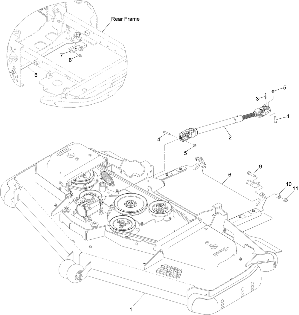 Deck,  Driveshaft And Tunnel Assembly Diagram and Parts List for 72029 407415806-999999999 Toro Lawn Tractor