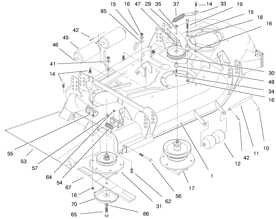 Deck And Spindle Asm Diagram and Parts List for 30152 690001 - 699999 Toro Lawn Mower