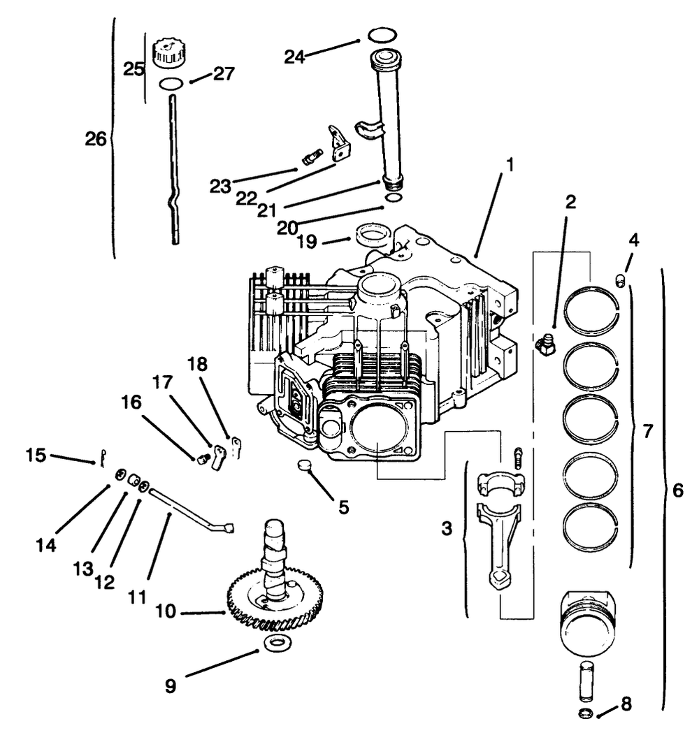Crankcase Diagram and Parts List for 72085 6900001 - 6999999 Toro Lawn Tractor