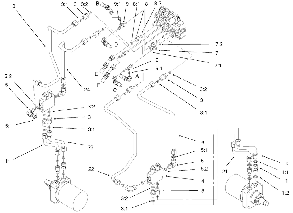 Hydraulic Assembly Diagram and Parts List for 22304 890001 - 899999 Toro Lawn Tractor Accessories
